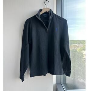 Polo Ralph Lauren Black Tight-Knit Mock Neck 1/4 Zip Cotton Sweater Men's S